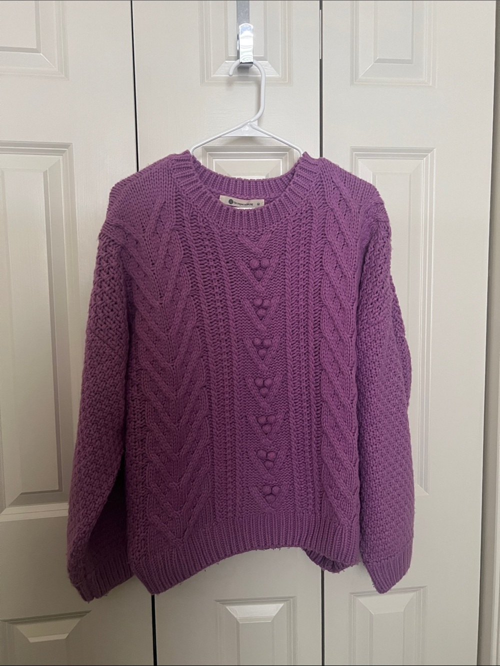 The Impeccable Pig Lavender Cable Knit Crewneck Sweater